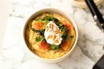 Parmesan Polenta met gepocheerd ei, boerenkool en bloedsinaasappel
