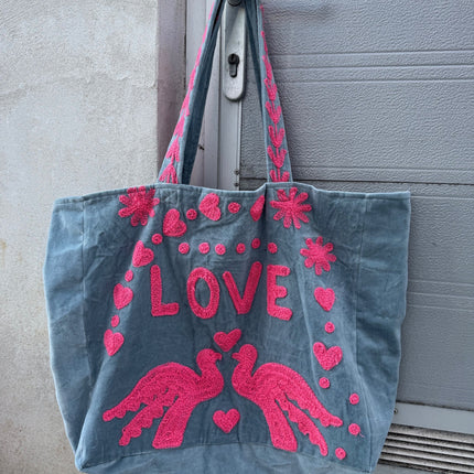 Cofur With LOVE velvet bag (grey/pink)