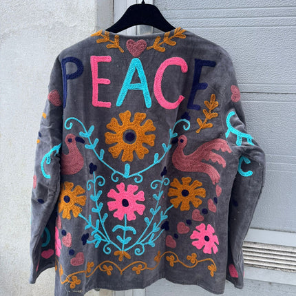Velvet Love & Peace Jacket – Cofur ☮ Antraciet