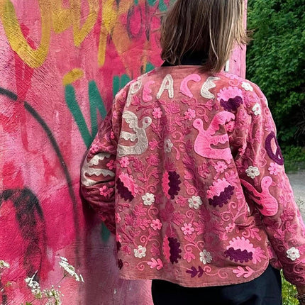 Cofur velvet jacket PEACE BIRD (dirty rose)