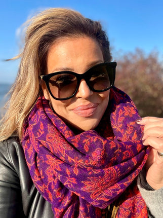 Ultra zachte oranje/paarse sjaal en meditatiedeken in één