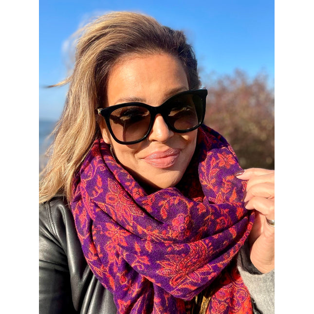 Ultra zachte oranje/paarse sjaal en meditatiedeken in één